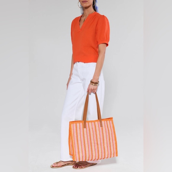Shiraleah Maya Orange Woven Tote – NWT | Raffia Stripe Beach Summer Boho Bag - Picture 2 of 7